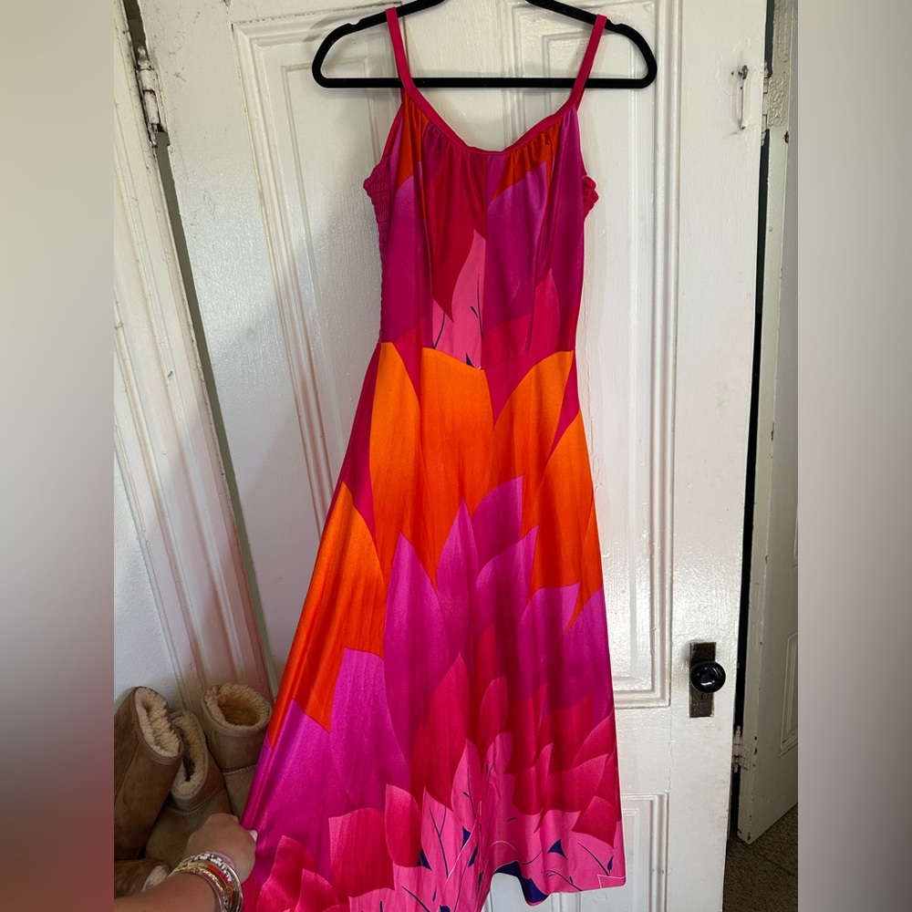 1960/70s RARE vintage  Vibrant Pink & Orange Floral Maxi Hawaii Dress SIZE 16